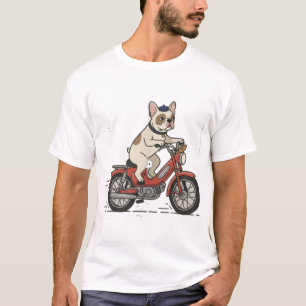Franse Bulldog op Vintage Rode Brommer – Schattige T-shirt