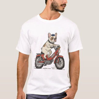 Franse Bulldog op Vintage Rode Brommer – Schattige T-shirt