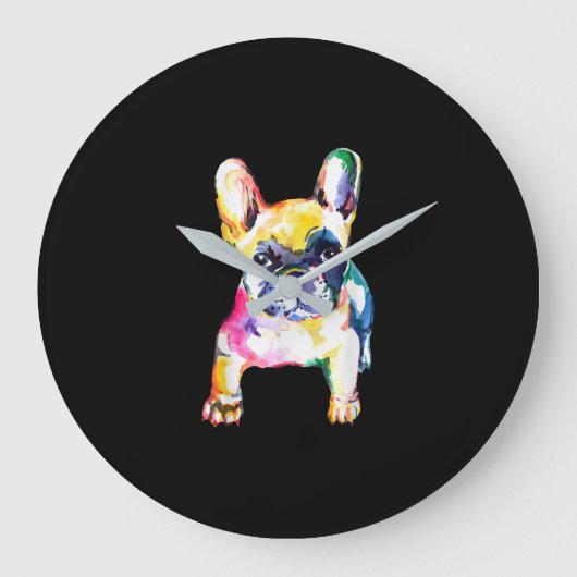 Franse Bulldog Original Waterverf Draft Gift Grote Klok (Voorkant)