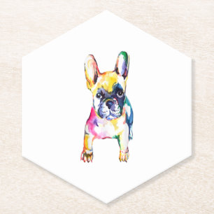 Franse Bulldog Original Waterverf Draft Gift Kartonnen Onderzetters