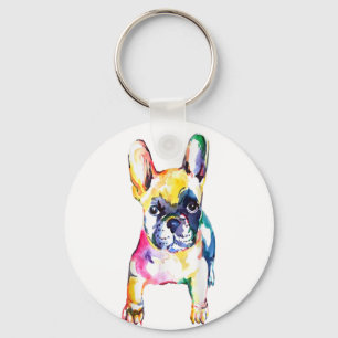 Franse Bulldog Originele Waterverf Handtekening Sleutelhanger