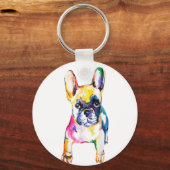 Franse Bulldog Originele Waterverf Handtekening Sleutelhanger (Voorkant)