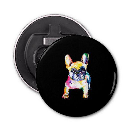 Franse Bulldog Originele Waterverf Tekening Gift Button Flesopener (Voorkant)