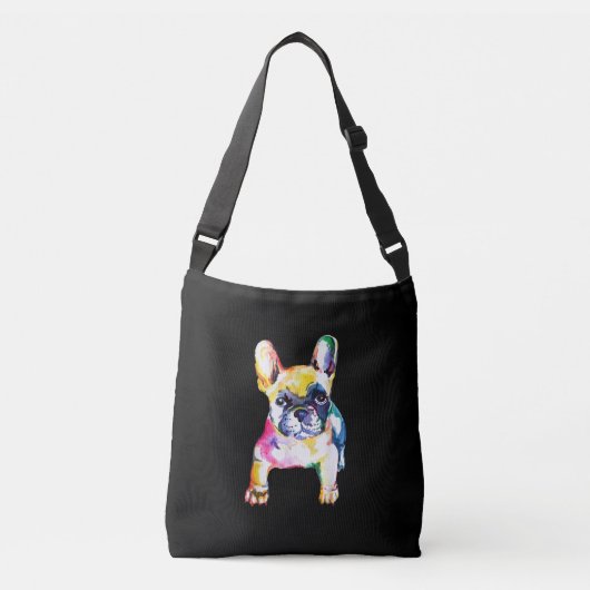 Franse Bulldog Originele Waterverf Tekening Gift Crossbody Tas (Voorkant)