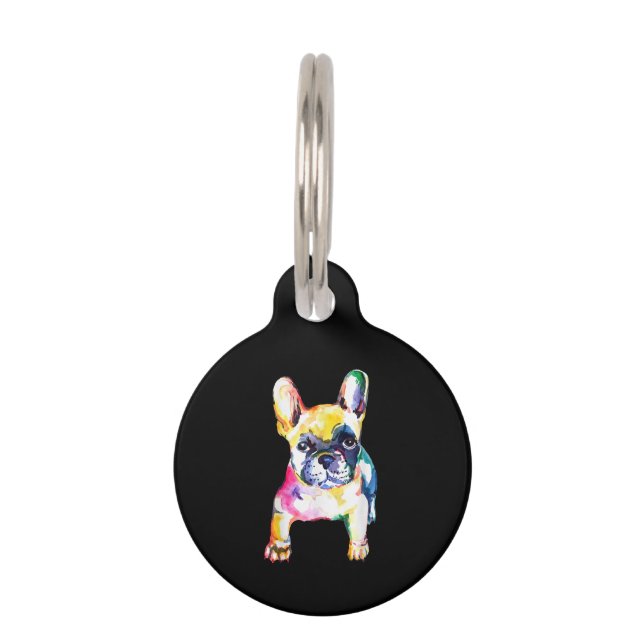 Franse Bulldog Originele Waterverf Tekening Gift Huisdierpenning (Voorkant)