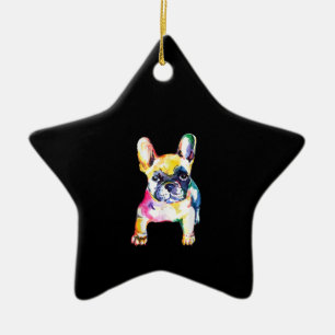 Franse Bulldog Originele Waterverf Tekening Gift Keramisch Ornament