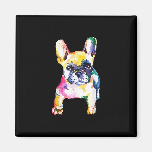 Franse Bulldog Originele Waterverf Tekening Gift Magneet (Voorkant)