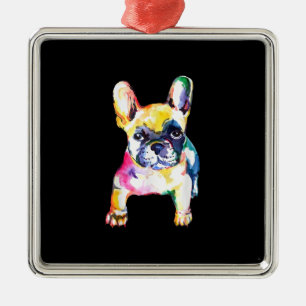 Franse Bulldog Originele Waterverf Tekening Gift Metalen Ornament
