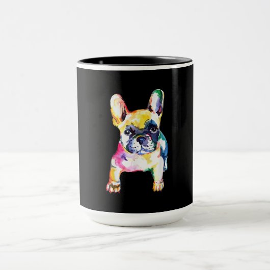 Franse Bulldog Originele Waterverf Tekening Gift Mok (Midden)