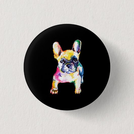 Franse Bulldog Originele Waterverf Tekening Gift Ronde Button 3,2 Cm (Voorkant)