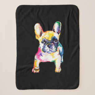 Franse Bulldog Originele Waterverf Tekening Gift Sherpa Deken