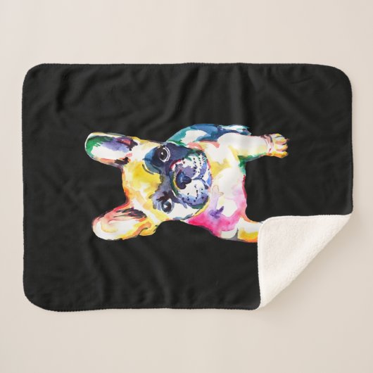 Franse Bulldog Originele Waterverf Tekening Gift Sherpa Deken (Voorkant (horizontaal))