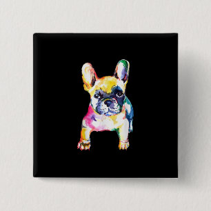Franse Bulldog Originele Waterverf Tekening Gift Vierkante Button 5,1 Cm