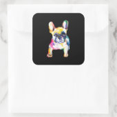 Franse Bulldog Originele Waterverf Tekening Gift Vierkante Sticker (Tas)