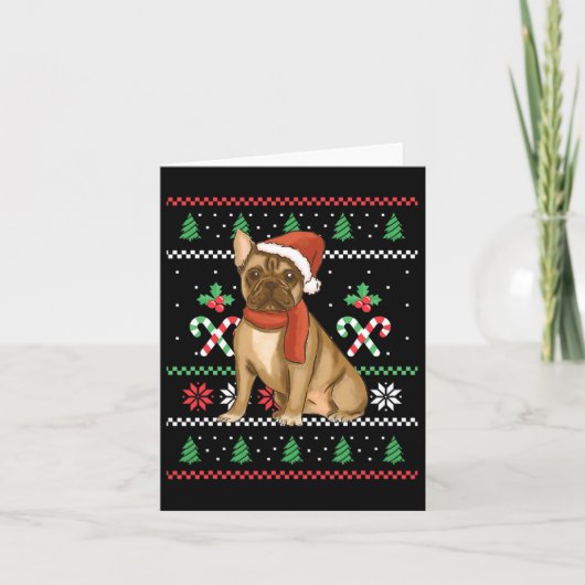 Franse Bulldog Outfit Kerstmis Kaart (Voorkant)