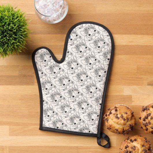 FRANSE BULLDOG OVEN MITT ANTISLIP SILICONEN DETAIL OVENWANT (Top down)