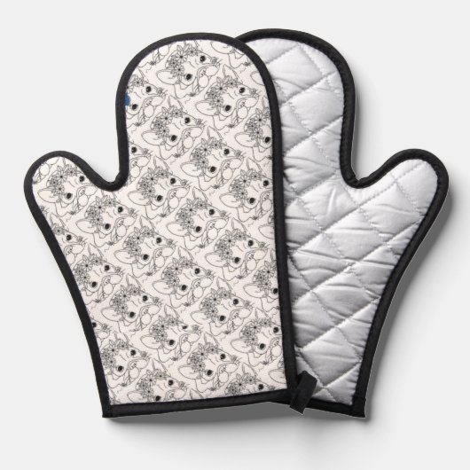 FRANSE BULLDOG OVEN MITT ANTISLIP SILICONEN DETAIL OVENWANT (Voorkant / Achterkant)