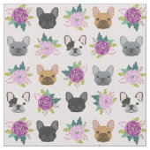 Franse Bulldog Paarse Florals Stof (Close Up)