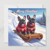 Franse Bulldog Pack van Flat Christmas Notitiekaartje (Voorkant)