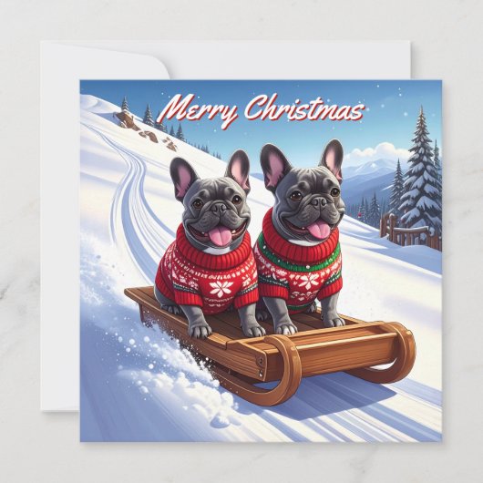 Franse Bulldog Pack van Flat Christmas Notitiekaartje (Voorkant)