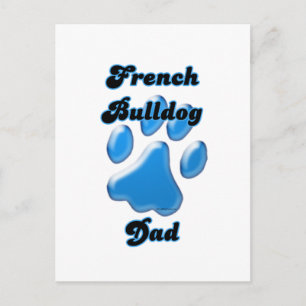 Franse Bulldog papa Blauw Pawprint Briefkaart