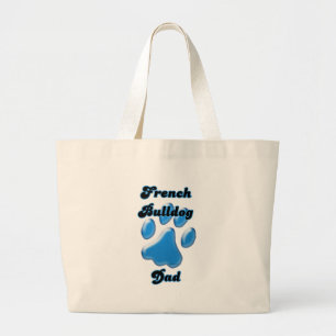 Franse Bulldog papa Blauw Pawprint Grote Tote Bag
