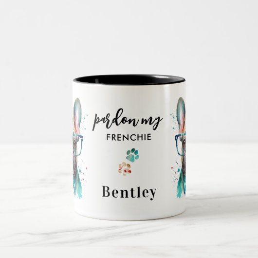 Franse Bulldog Pardon My Frenchie Cute Dog Tweekleurige Koffiemok (Center)