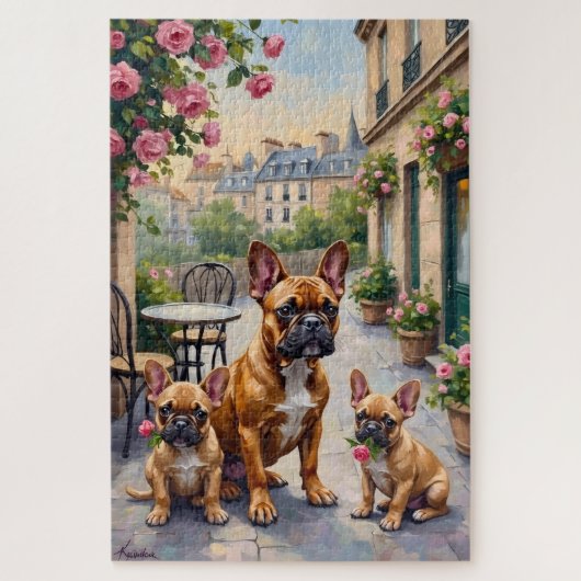 Franse Bulldog Parijs Tuin Kunst Legpuzzel (Verticaal)