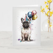 Franse Bulldog Party Wenskaart Kaart (Gele Bloem)