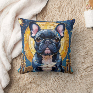 Franse Bulldog Pastel Glas in lood Moon Night Kussen
