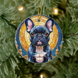 Franse Bulldog Pastel Glas in lood Moon Night Sky Keramisch Ornament