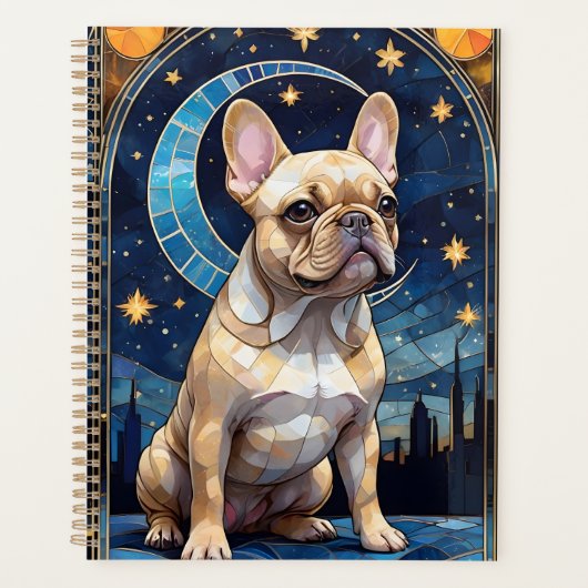 Franse Bulldog Pastel Glas in lood Night Sky Moon Planner (Voorkant)