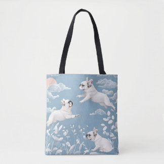 Franse Bulldog Pastel Kleur Witte Bloemen Tote Bag