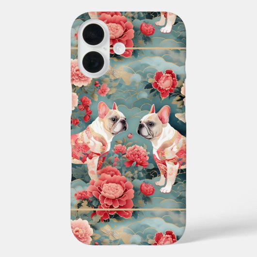 Franse Bulldog Pastel Roze Bloemen Golven Case-Mate iPhone Case (Achterkant)