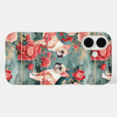 Franse Bulldog Pastel Roze Bloemen Golven Case-Mate iPhone Case (Achterkant (horizontaal))
