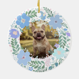Franse Bulldog Pastelblauw Aangepaste Foto-herdenk Keramisch Ornament