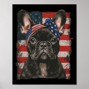 Franse Bulldog Patriottisch 4 juli VS Amerikaanse Poster