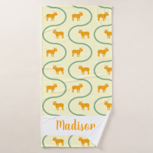 Franse Bulldog Patroon Aangepaste Naam Franse Bull Badhanddoek