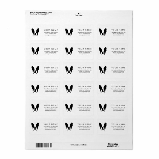 Franse Bulldog patroon hoek Etiket (Full Sheet)