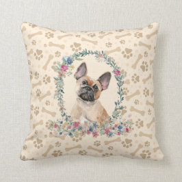 Franse Bulldog Paw Print & Floral Cute Kussen