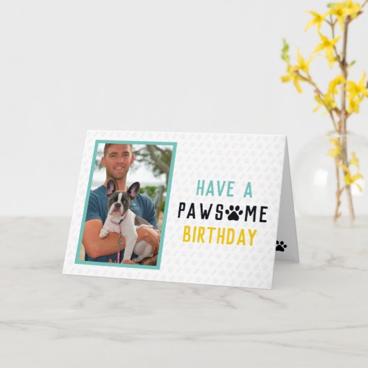Franse Bulldog Pawsome Birthday Kaart (Gele Bloem)