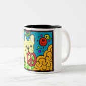 Franse Bulldog Peace Tweekleurige Koffiemok (Voorkant rechts)