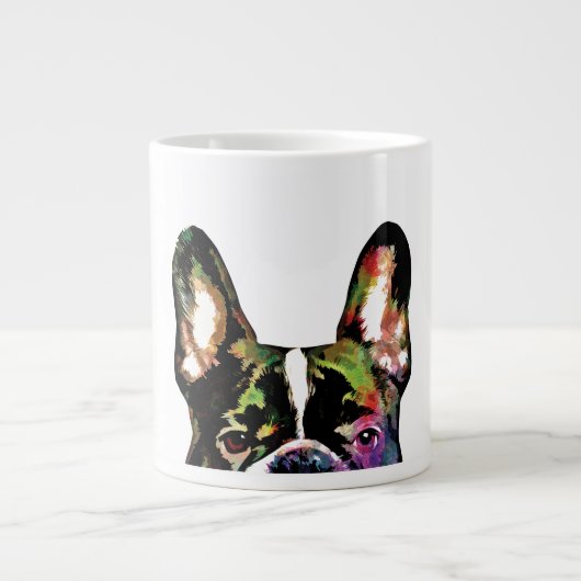 Franse Bulldog Peek-A-Boo Colorful Waterverf Grote Koffiekop (Voorkant)