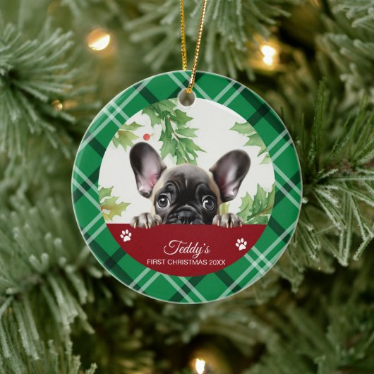 Franse Bulldog Persoonlijke Eerste Kerstmis Keramisch Ornament (Boom)