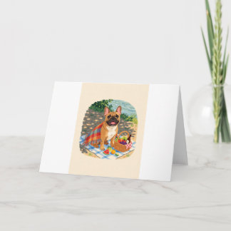 Franse Bulldog Picknick oever schaduw Groet Auto Kaart