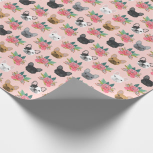 Franse Bulldog Pink Florals Cadeaupapier