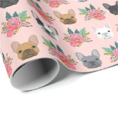 Franse Bulldog Pink Florals Cadeaupapier (Rol Hoek)