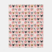 Franse Bulldog Pink Florals Fleece Deken (Voorkant)