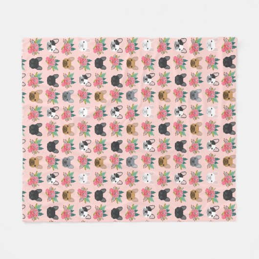 Franse Bulldog Pink Florals Fleece Deken (Voorkant (Horizontaal))
