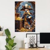 Franse Bulldog piraat blauw geel goud Poster (Thuiskantoor)